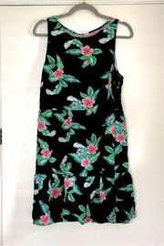 Black Sleeveless Floral Tiered Swing Dress L