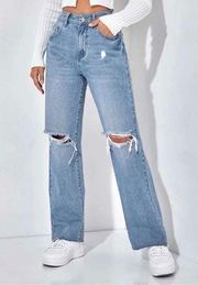 SHEIN PETITE Ripped Straight Leg Jeans, Light Wash, Size XS(2), NWOT