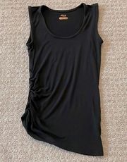 Fila Black Bamboo Cotton Blend Ruched Asymmetrical Tank Top