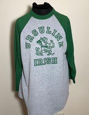 Ursuline fighting Irish baseball raglan shirt top T-shirt green gray medium EUC