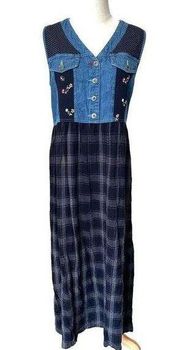 Carole Little denim flower  maxi sleeveless dress