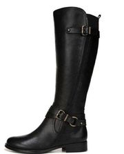 Naturalizer "June" Black Pebbled Leather Side Zip Wide Leg Knee High Boots