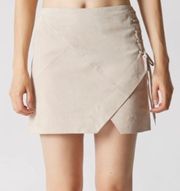 Creme Suede Leather Lace Up Mini Skirt NEW