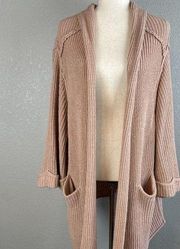 By Together Oversized Ribbed Knit Cardigan Sweater M/L Large Dusty Pink Pockets