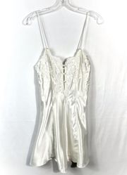 Alexandria Nicole White Satin Floral Embroidered Button Front Chemise Dress XS