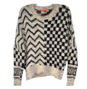 Lulumari ecru black chunky geometric print fuzzy sweater S/M