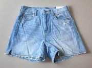 American Eagle Highest Rise Light Blue Wash Baggy Denim Mom Jean Shorts size 4