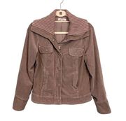 John Rocha Women's Brown Corduroy Ribbed Trim Zip Snap Bomber Jacket Size 12