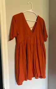 Orange V Neck Ruffle Dress