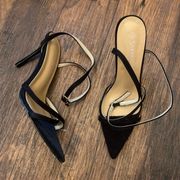 Strappy Heel Sandals Pointed Toe Black Size 8