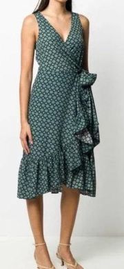 Tory Burch $498 Blue Medallion Print Ruffle Wrap Midi Dress