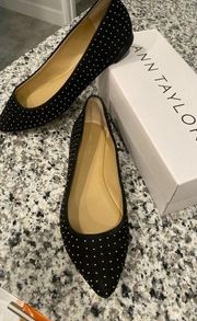 New NWT Ann Taylor Black Gold Hanna Microstudded Flats 8.5