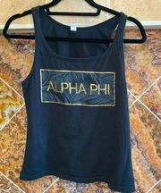 Women's Black with Gold Detail Alpha Phi Tank Top Size Small