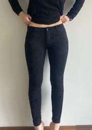 Floral Print Black Skinny Jeans