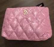 Victoria’s Secret Cosmetic Bag Pink Bling Clear Sequin Zipper Top Closure - NWT!