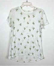 Zoe & Liv White & Green Cactus Print Burnout Tshirt