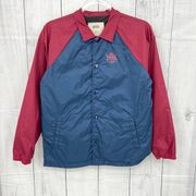 VANS MEDIUM Torrey Coach Red Navy Blue Snap Front Windbreaker Jacket Skater