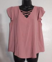 Papaya pink v-neck blouse