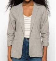 Skies Are Blue Blazer Womens M Gray Plaid Raja Printed Collarless Ruched Sleeves