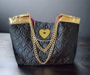 Betseyville black heart satin quilted chain strap bag