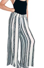 Black & White Tribal Wide Leg Casual Pants