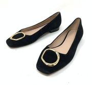 Something Navy Women's Size 6.5 Metal Buckle Black Flats Squared Toe Black