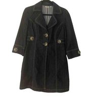 Cato|Black Riding Style Denim Jacket Oversized Lapel Buttons S