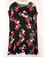 POPSUGAR Black Red Pink Multicolor Floral Flowy Tunic Tent Cap Sleeves Dress XXL