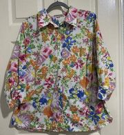 CHAPS Spring Flower Floral 3/4 Sleeve Button Up Blouse With Size Guess Of 2X