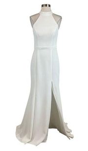 Women's Formal Dress by AQUA Size 4 Ivory White Backless Thigh Slit Long Gown