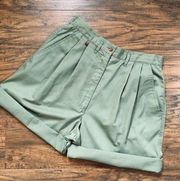 vintage • 90s olive green shorts pleated mom twill cargo high waisted safari