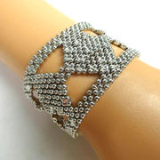 Ball Chain Diamond Print Snap Button Open Bracelet Low Profile Silver Tone