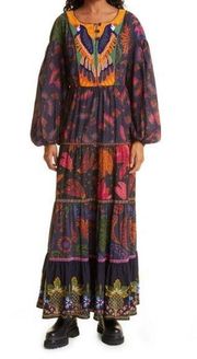 NWT Farm Rio MIXED RAINBOW BIRDS EMBROIDERED MAXI DRESS