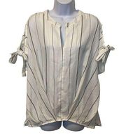 Listicle EUC Gray White Stripe Tie Sleeve High Low Blouse Sz L