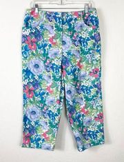 Crazy Horse Liz Claiborne Colorful Floral Cropped Capri Pants Size 14