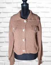 Love Tree Crop Collar Button Down Cardigan Sweater Size XS