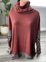 First Love by Lovelyn Sweater Rust Animal Print Oversized S Top Soft E8