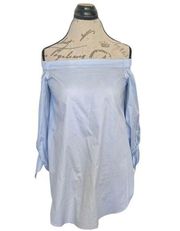 Tibi Womens Blouse off shoulder top chambray tie sleeve Tunic