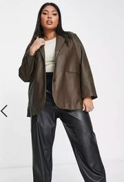 NEW ASOS Vila Curve leather look blazer in brown