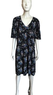 CeCe Black Floral V Neck Short Sleeve Dress