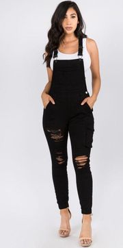 Black Distressed Overalls