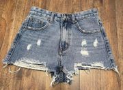 Distressed Hem Denim Shorts