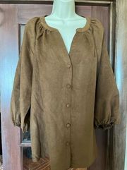 Marc New York Womens Size 2X Brown Suedelike Polyester Boho Blouse