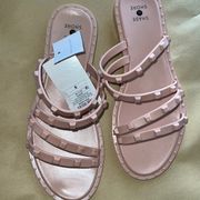 SHADE and shore liv Sz 6 womens studded strap blush slide sandals