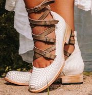 FREEBIRD Marcel White Snake Shoes Strappy Size 6