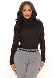 Black Liana Long Sleeve Mock Neck Knit Top