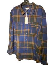 NWT Good American Button Down Shirt LARGE Blue Rinse Plaid Relaxed Long Sleeve