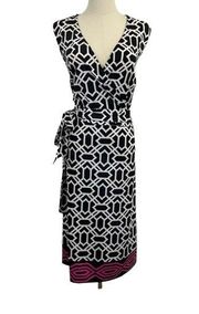 INC Wrap Top Dress Black White Pink Geometric size S petite