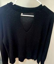 Mi Ami Black Cut Out Neck Light Weight Sweater Top Size L Made in USA