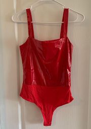 Women’s Small  Boutique Red Vinyl Tank Thong Bodysuit